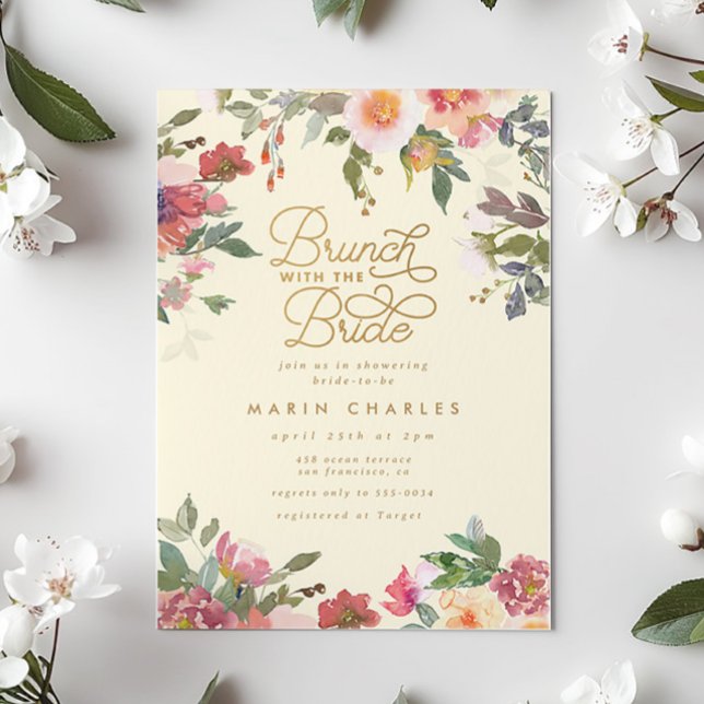 Elegant Yellow Floral Gold Bridal Shower Brunch Invitation (Creator Uploaded)
