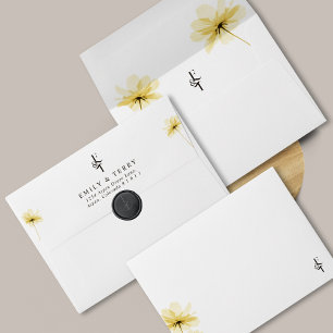 Elegant Yellow Floral & Monogram Minimal Wedding Envelope