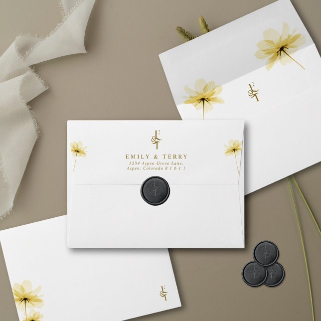 Elegant Yellow Floral & Monogram Minimal Wedding Envelope (Creator Uploaded)