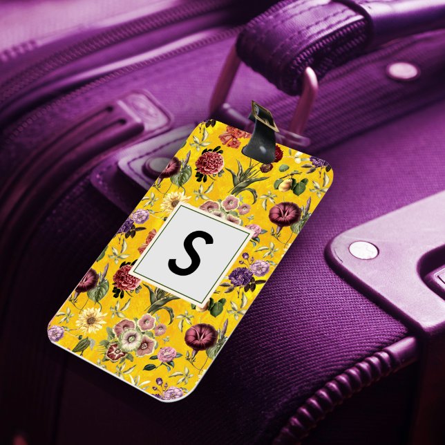 Elegant yellow Floral pattern monogram Luggage Tag (Creator Uploaded)