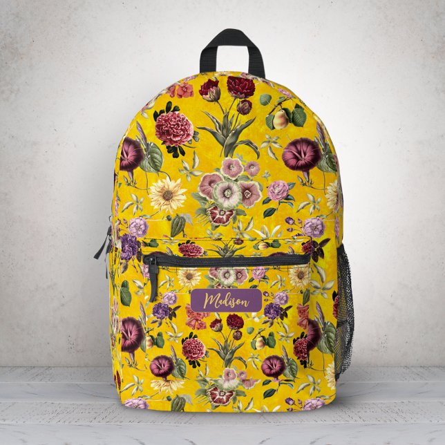 Elegant yellow Floral pattern monogram Printed Backpack (Creator Uploaded)