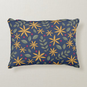 Elegant Yellow Floral Pattern on Blue Decorative Cushion
