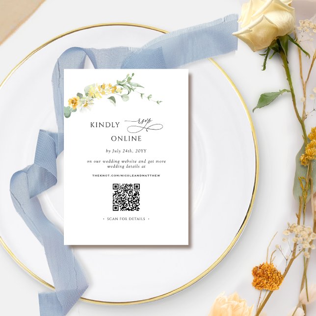 Elegant  Yellow Floral  RSVP Online, QR Code  Enclosure Card (Creator Uploaded)