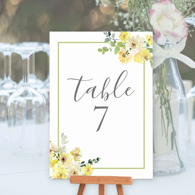 Elegant Yellow Floral Sage Green Summer Wedding Table Number (Creator Uploaded)