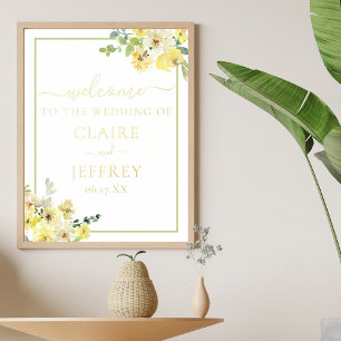 Elegant Yellow Floral Sage Green Wedding Gold Foil Prints