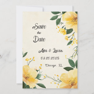 Elegant Yellow Floral Save the Date Card