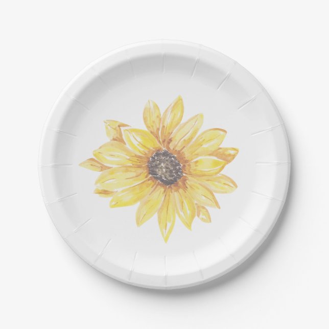 Elegant Yellow Floral Sunflower Baby Shower Paper Plate (Front)