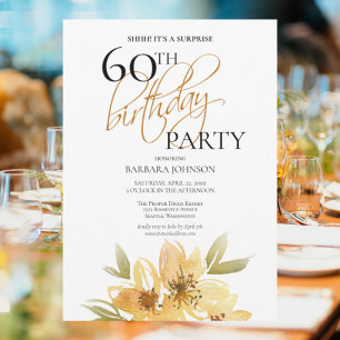 Elegant Yellow Floral Surprise 60th Birthday Invitation