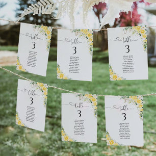Elegant Yellow Floral Table Number Seating Chart
