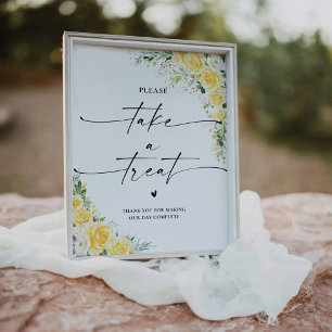 Elegant Yellow Floral Take A Treat Sign
