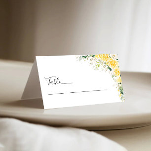 Elegant Yellow Floral Wedding Folded Place Cards
