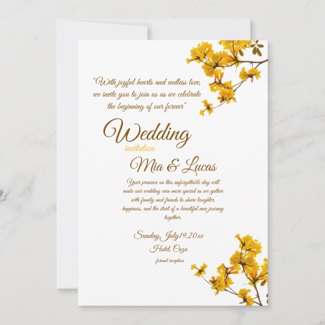 Elegant Yellow Floral Wedding Invitation (Front)