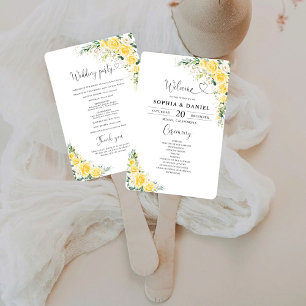 Elegant Yellow Floral Wedding Program Hand Fan
