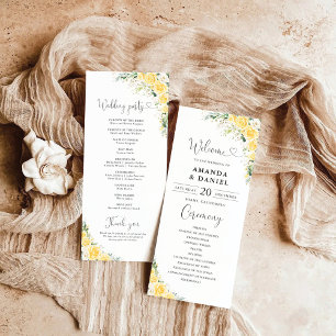 Elegant Yellow Floral Wedding Program Programme