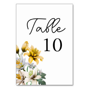 Elegant Yellow Floral Wedding Table Number