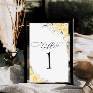 Elegant Yellow Floral Wedding Table Number Card
