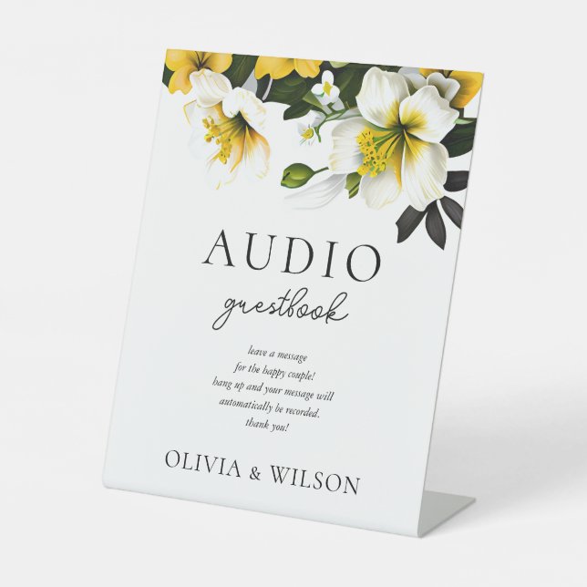 Elegant Yellow Floral Wedding Telephone Guestbook Pedestal Sign (Front)