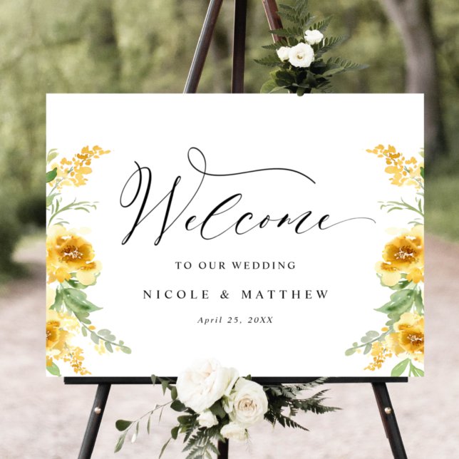  Elegant Yellow Floral Wedding Welcome Sign (Creator Uploaded)
