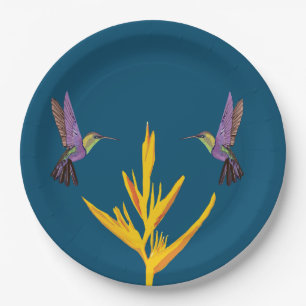 Elegant Yellow Flower Birds Paper Plate