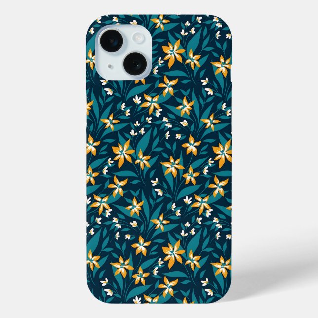 Elegant Yellow Flower Pattern in Dark Green Leaves Case-Mate iPhone Case (Back)