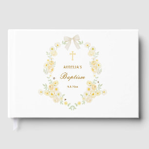 Elegant Yellow Flowers Frame Bow Baptism Guest Book