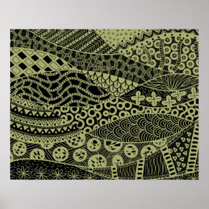 Elegant Yellow Geometric Abstract Tribal Pattern Poster