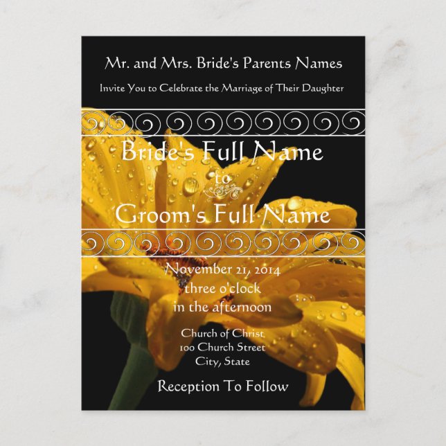 Elegant Yellow Gerber Daisy Wedding Invitation (Front)