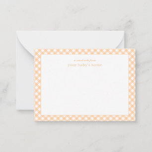 Elegant Yellow Gingham Baby Stationery Note Card