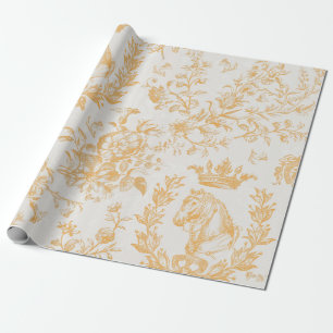 Elegant Yellow Gold Beige Equestrian Floral Toile Wrapping Paper