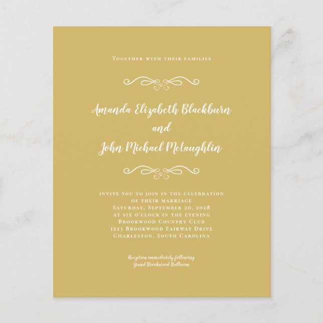Elegant Yellow Gold Chic Budget Wedding Invitation (Front)