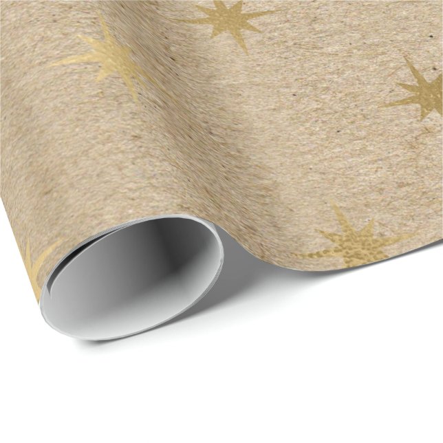 Elegant yellow gold Christmas star pattern Wrapping Paper (Roll Corner)