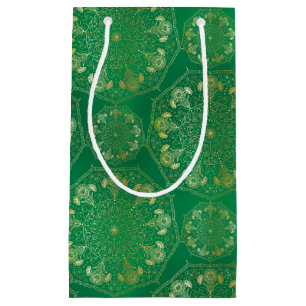 Elegant Yellow Gold Daisy Snowdrop Mandala Green   Small Gift Bag