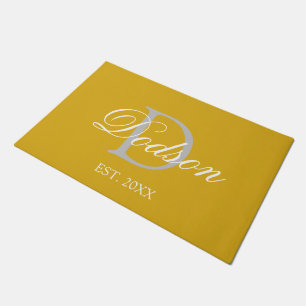 Elegant Yellow Gold Family Monogram Name Doormat