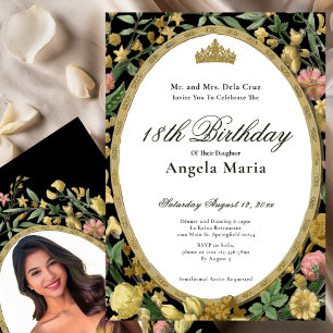 Elegant Yellow Gold Floral 18th Birthday Debut Invitation