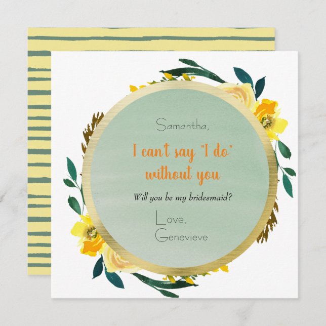 Elegant Yellow Gold Floral Bridesmaid Proposal Invitation (Front/Back)
