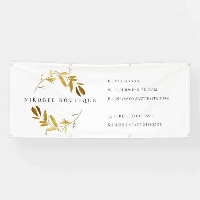 Elegant Yellow Gold Foliage Wreath Business Store  Banner (Horizontal)