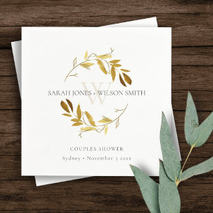 ELEGANT YELLOW GOLD FOLIAGE WREATH COUPLES SHOWER NAPKIN