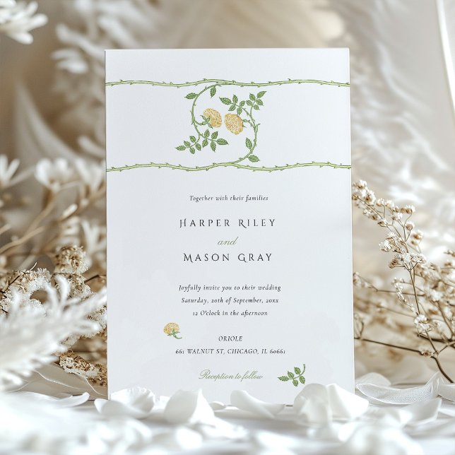 Elegant Yellow Gold Greenery Wedding Invitation (Creator Uploaded)