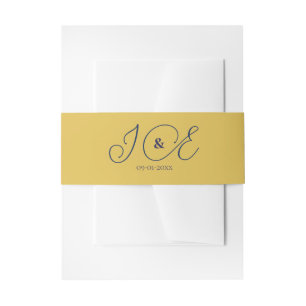 Elegant Yellow Gold & Navy Wedding Invitation Invitation Belly Band