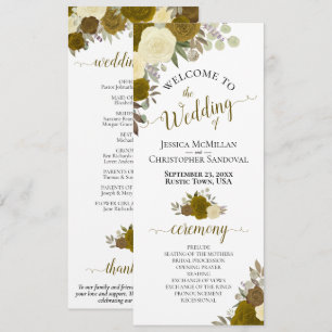 Elegant Yellow & Gold Watercolor Floral Wedding Programme