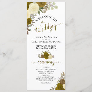 Elegant Yellow & Gold Watercolor Floral Wedding Programme