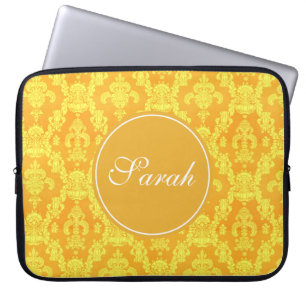 elegant yellow golden damask monogram graphic laptop sleeve