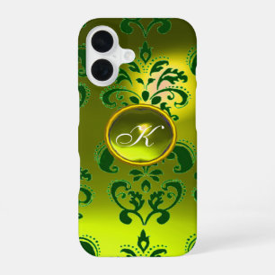 ELEGANT YELLOW GREEN DAMASK GEMSTONE MONOGRAM iPhone 16 CASE