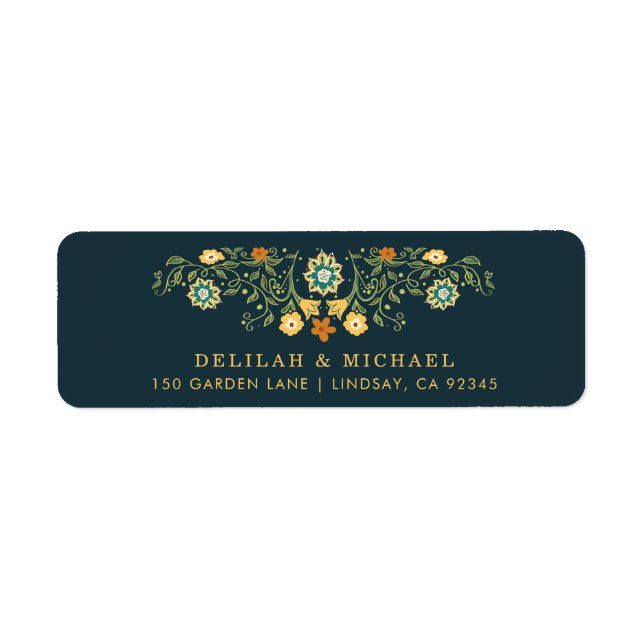 Elegant Yellow Green Floral Wedding Return Address (Front)