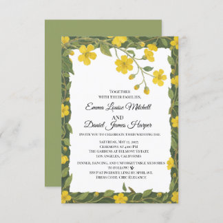 Elegant Yellow Green Wildflowers Floral Invitation