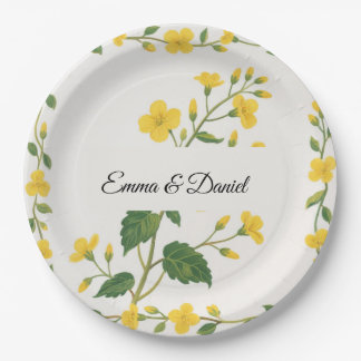 Elegant Yellow Green Wildflowers Floral Paper Plate