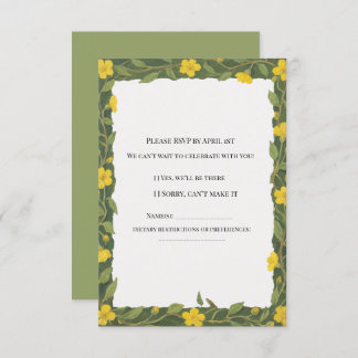 Elegant Yellow Green Wildflowers Floral RSVP Card