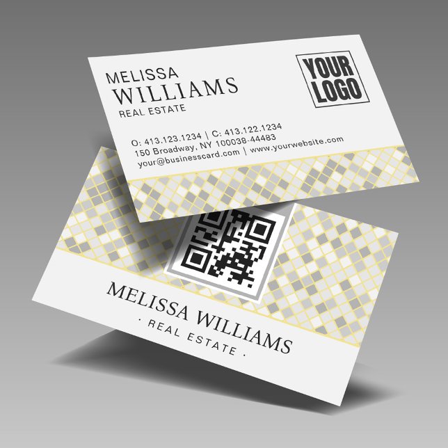 Elegant Yellow & Grey Geometric Squares  Business Card (Creator Uploaded)