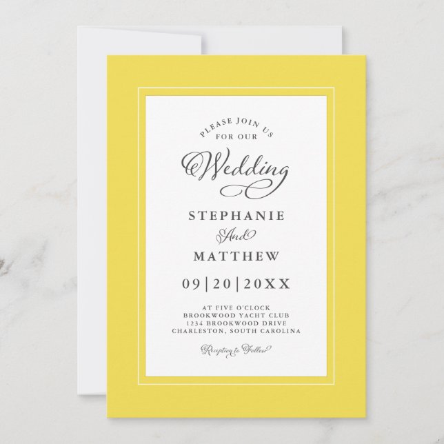 Elegant Yellow Grey Wedding Modern Elegant Borders Invitation (Front)
