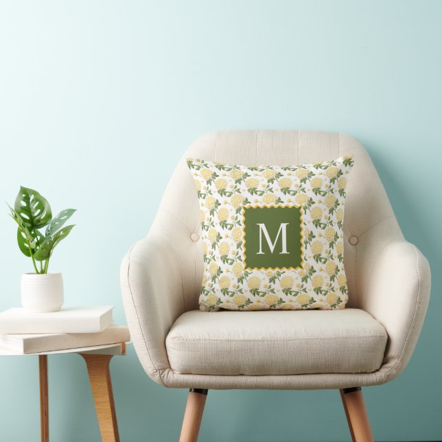 Elegant Yellow Hydragea Floral Monogram Cushion (Chair)